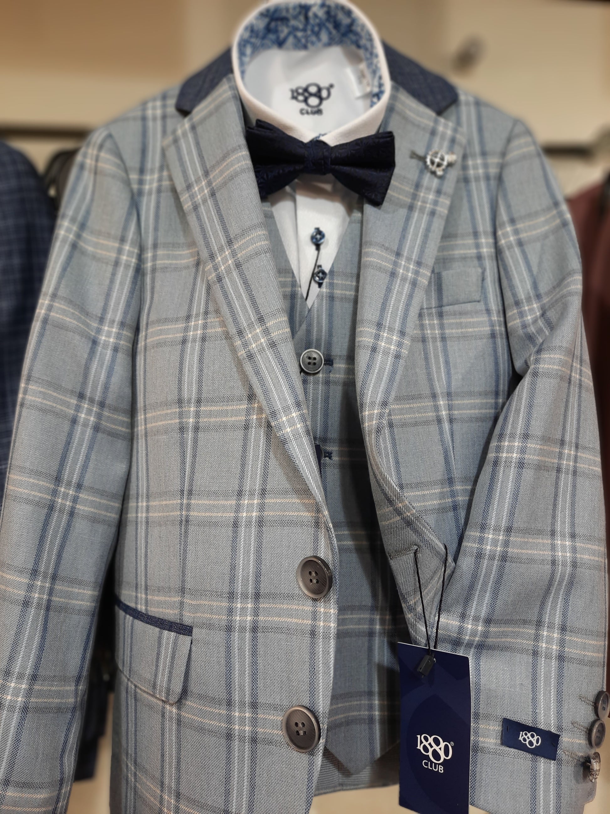 1880 Club Boys Mix to Fit Suit Jacket Blue Check
