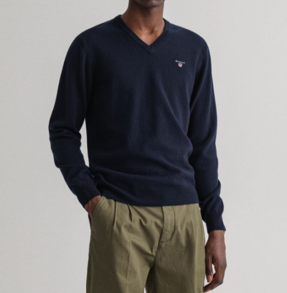 GANT Superfine Lambs Wool V-Neck Sweater Marine