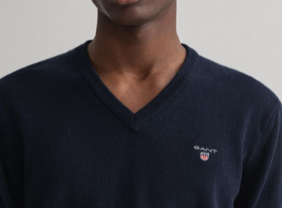 GANT Superfine Lambs Wool V-Neck Sweater Marine