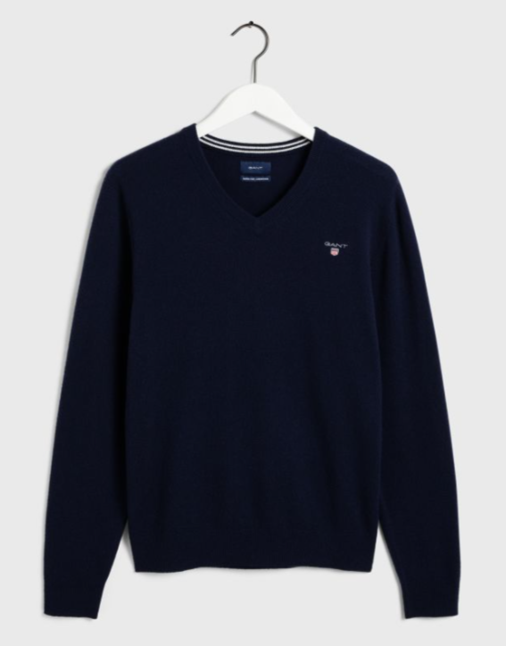 GANT Superfine Lambs Wool V-Neck Sweater Marine