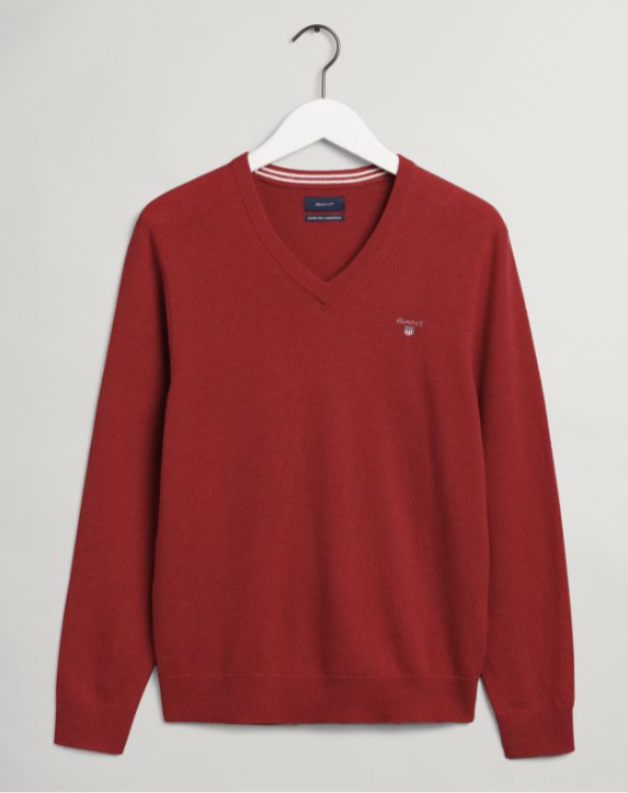 GANT Superfine Lambs Wool V-Neck Sweater Royal Port Red