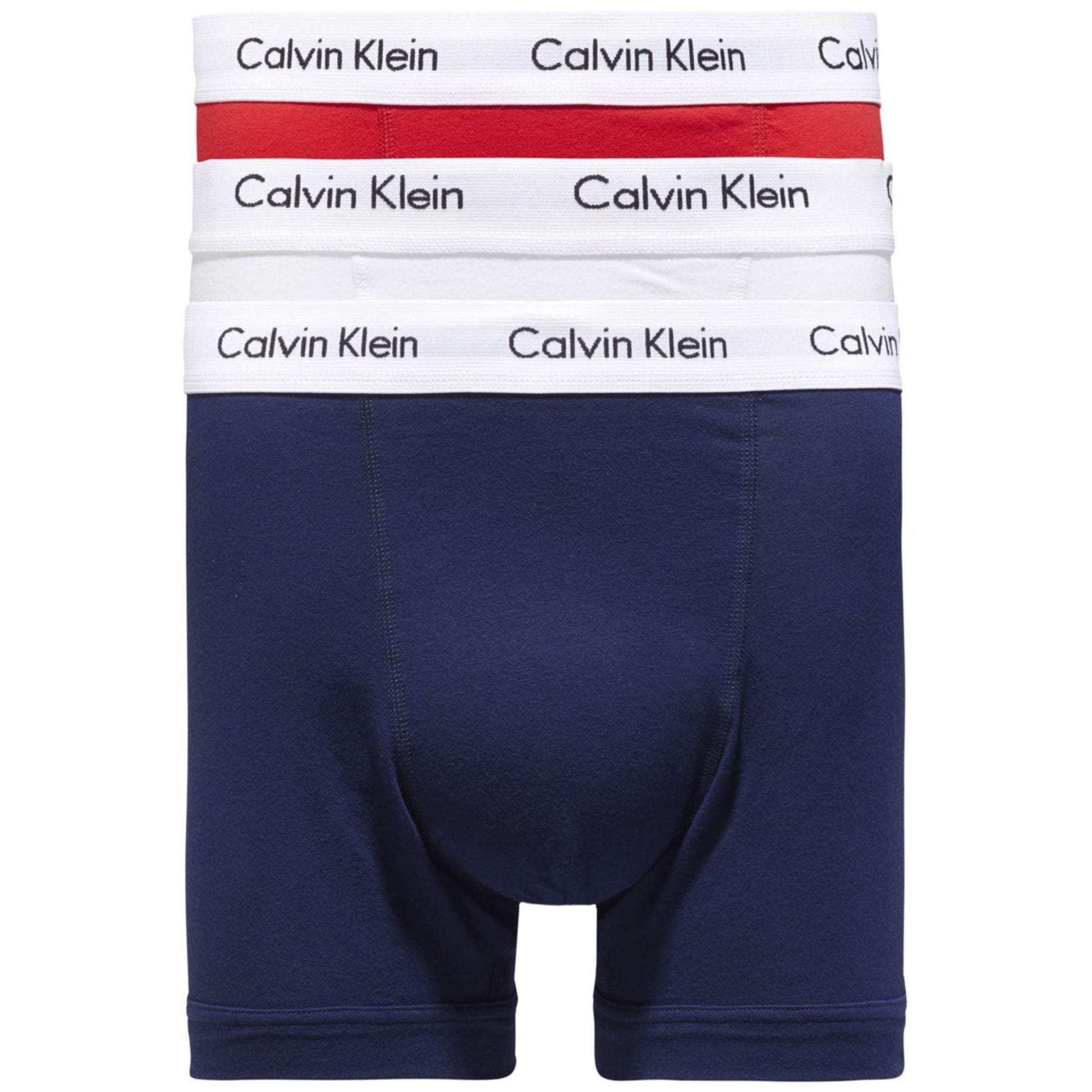 Calvin Klein 3 Pack Trunks Red White Blue with white waistband
