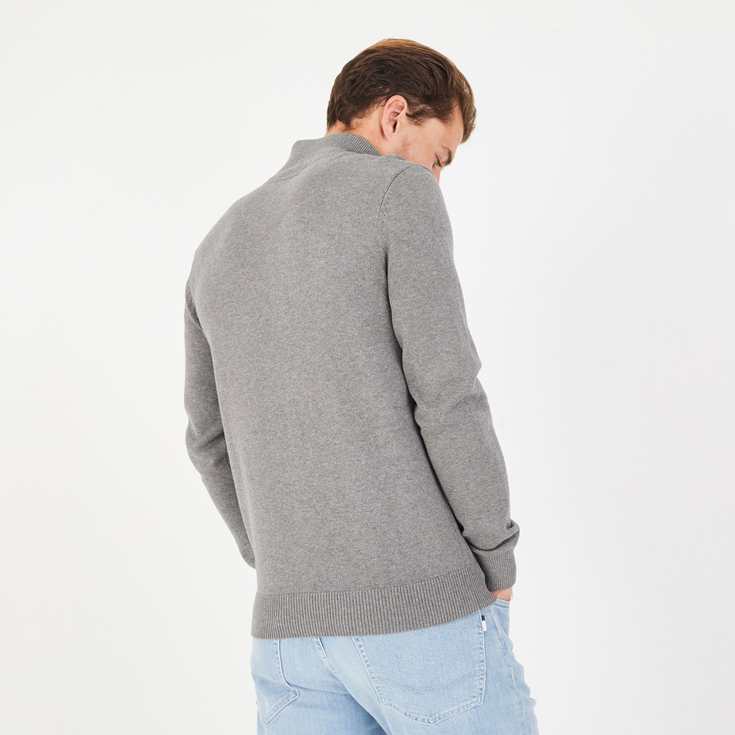Eden Park Cotton Quarter Zip Sweater Grey