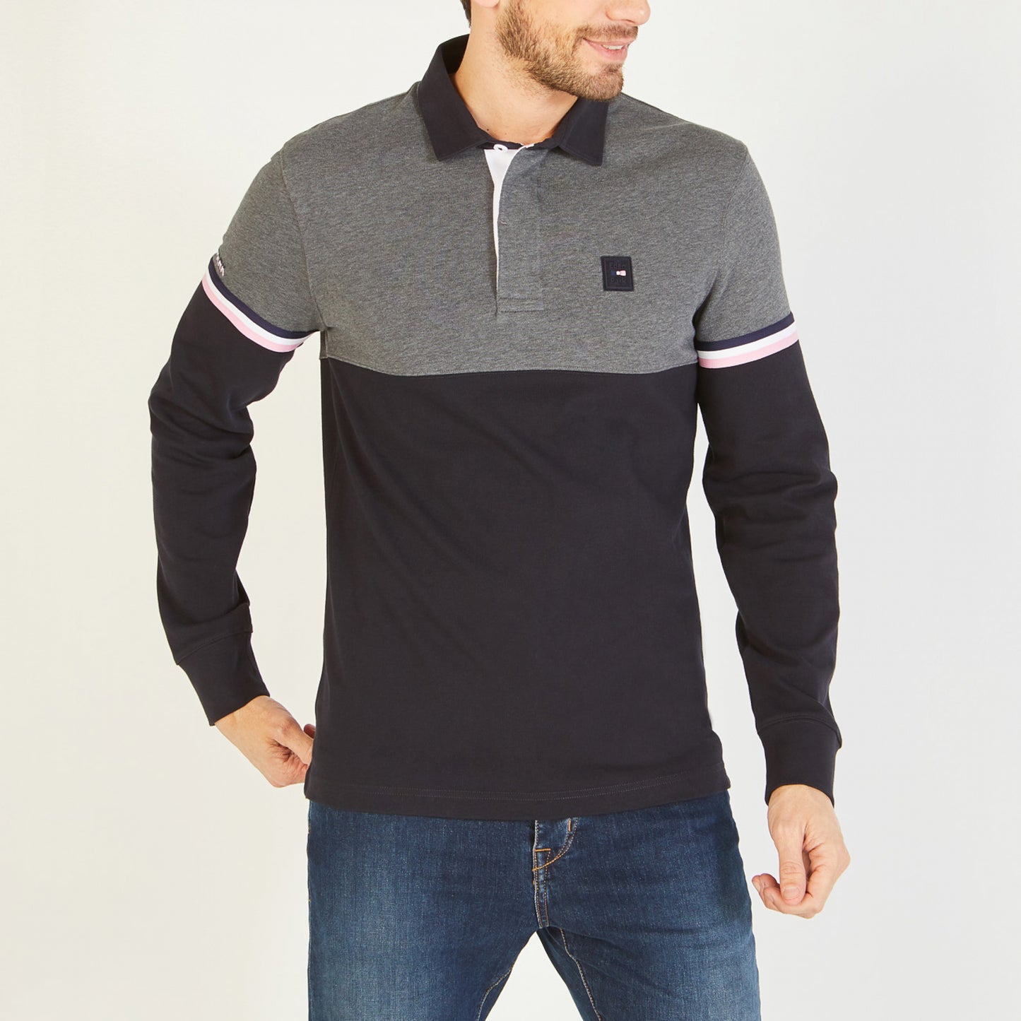 Eden Park Two Tone Rugby Top Grey Navy
