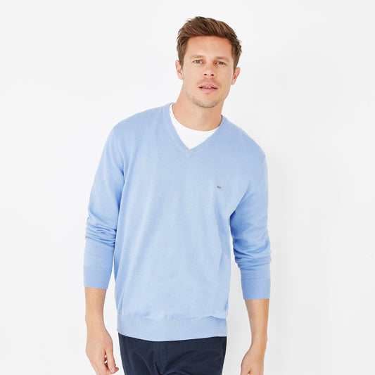 Eden Park Cotton V Neck Jumper Light Blue