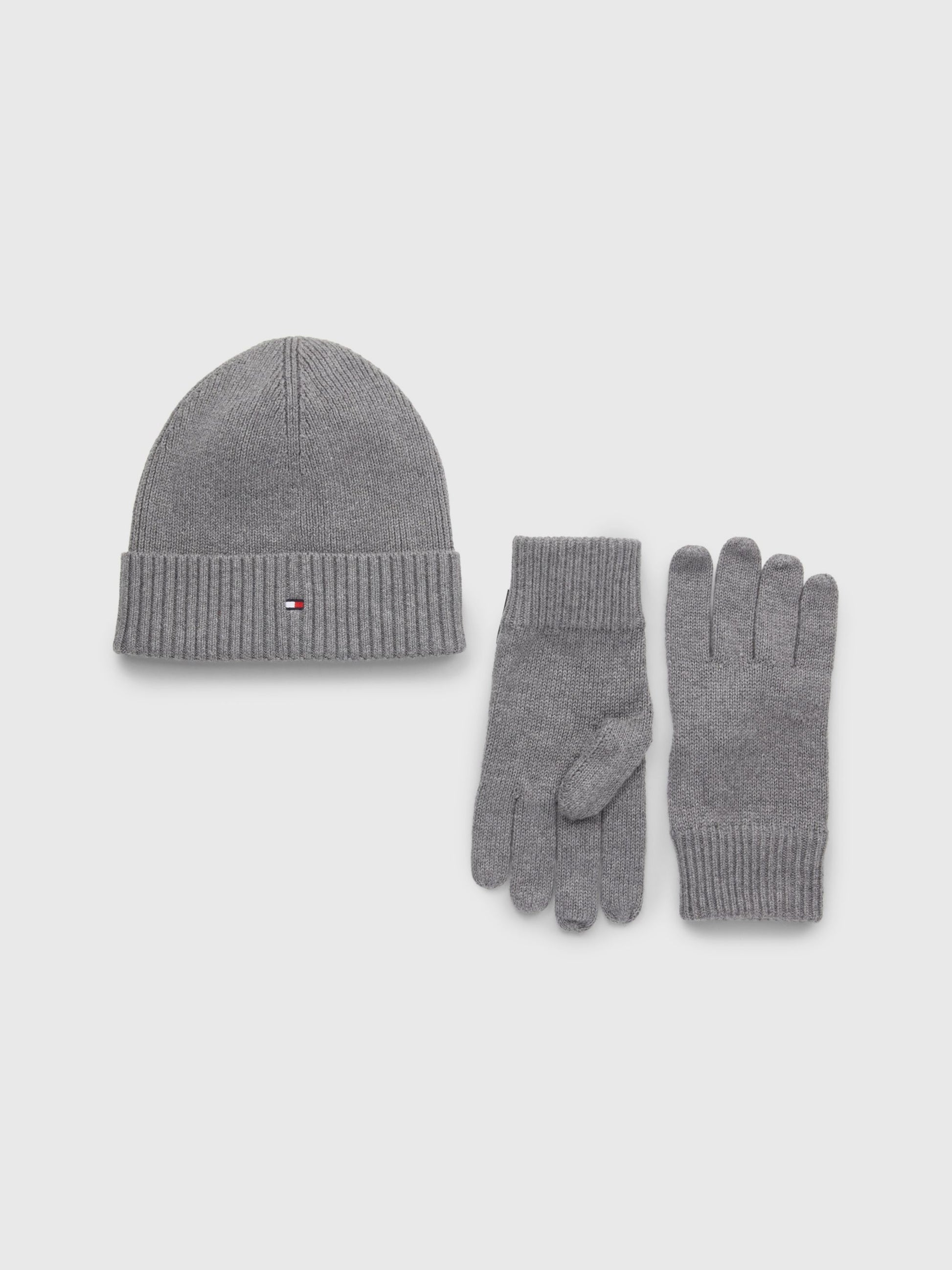 Tommy Hilfiger Essential Beanie & Gloves Set Mid Grey